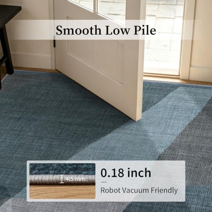 YIHOUSE Mid Century Modern Rug, Washable Non-Slip Low Pile, Blue, 5x7 ft - color: Blue, size: 5' x 7' (Rectangular)