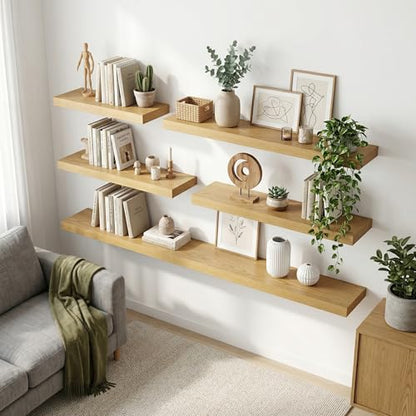 Venusmiles 12 inch Deep Floating Shelves for Wall, 48" Wide, Oak, 2-Pack - color: Oak Finish, size: 48"w x 12"d, 2p