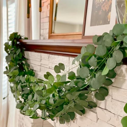 CQURE 36 Pack 252Ft Eucalyptus Garland,Artificial Eucalyptus Leaves Table Greenery Garland Wreath Vines for Wedding Party Table Fireplace Bedroom Wall Room Decor - size: 252Ft-36Pack-Green