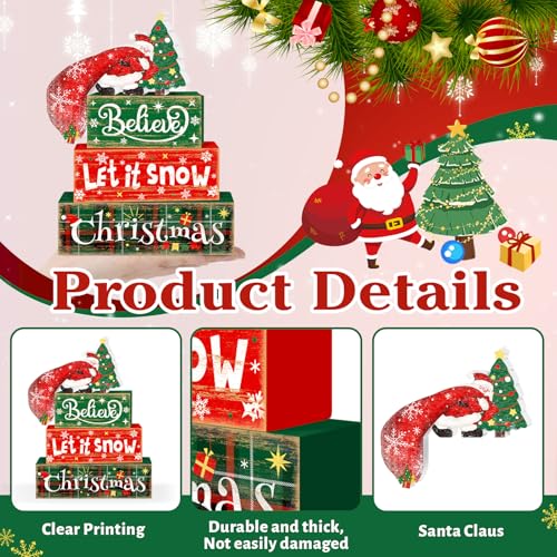 Britimes Christmas Tiered Tray Decor Set, 4 Pack, Wooden Table Sign, Santa - style: Santa Christmas Tree