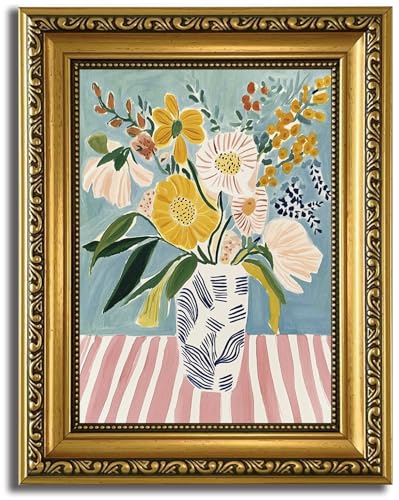 HNNXAR Gold Framed Wall Art Modern Flower Colorful Botanical Canvas Art Floral Vase Wall Decor Paintings Pastel Bouquet Pictures Abstract Prints Still Life Artwork for Bedroom Living Room - color: Floral Vase, size: 10"L x 8"W