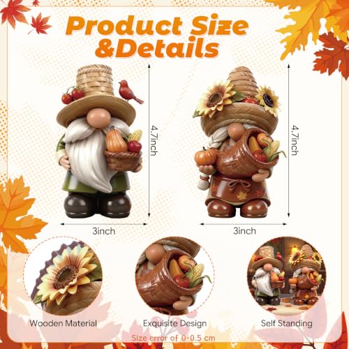Yuntau 2 Pcs Fall Gnome Decorations for Home Wooden Autumn Thanksgiving Gnome Figurines with Sunflowers Pumpkins Centerpieces for Office Shelf Farmhouse Harvest Decor Indoor Holiday Celebration - style: Fall Gnome