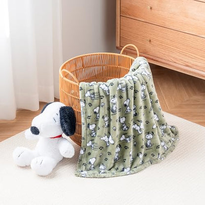 Berkshire Blanket Peanuts VelvetLoft Cute Character Snoopy Plush Throw Blanket,Peanuts Poses and Paws Loden,Throw 55 in x 70 in (Official Peanuts® Product) - color: Loden Green, size: Throw (55 in x 70 in)