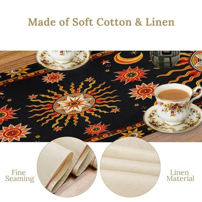 Sun Moon Table Runner,Bohemian Indian Orange Hippie Mystery Celestial Starry Night Mandala Moon Phase Tabletop Restaurant Dining Kitchen Wedding Party 13x36 Inch - color: Moon Style-25, size: W13X L36