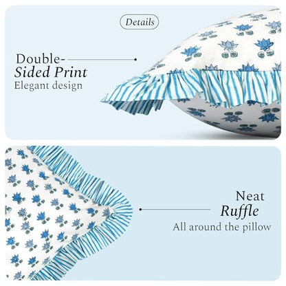 CPC Arctic Blue Block Print Ruffle Sham Pillow Cover 12x20 Inch, Pack of 1 - color: Arctic Blue, size: 20" x 12" (Pack of 1)