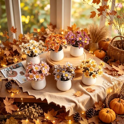 6PCS Artificial Daisy Fall Flower Arrangements with Large Ceramic Pots - color: Fall Multicolor-sunflower