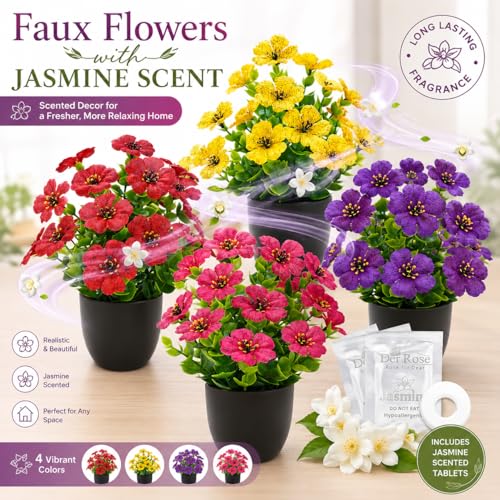 Der Rose 4 Pack Fake Flowers with Fragrance Discs for Black Bathroom Decor - color: Black