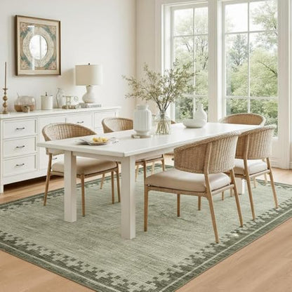 GarveeHome Washable Living Room Rug 5x7 Non Slip Low Pile Green Carpet - color: Green, size: 5' x 7' (Rectangular)