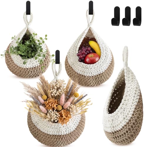 Honeydak 3 Hanging Baskets, Cream&light Brown, Classic Teardrop - color: Cream&light Brown, style: Classic Teardrop
