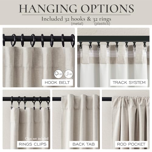Room Darkening Curtains 72 Inches Long 2 Panels Burg, Rich Linen Heavy Insulated Bay Window Curtains Modern Neutral Drapes for Bedroom/Cabin/Kitchen (W50" x L72"Tall) 6FT Length Back Tab/Hook Belt - color: Natural Linen, size: 50"W x 72"L (Pack of 2)