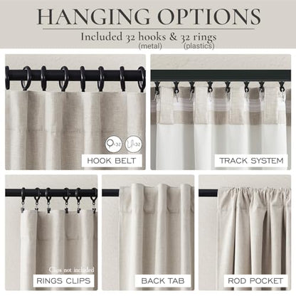 Room Darkening Curtains 72 Inches Long 2 Panels Burg, Rich Linen Heavy Insulated Bay Window Curtains Modern Neutral Drapes for Bedroom/Cabin/Kitchen (W50" x L72"Tall) 6FT Length Back Tab/Hook Belt - color: Natural Linen, size: 50"W x 72"L (Pack of 2)