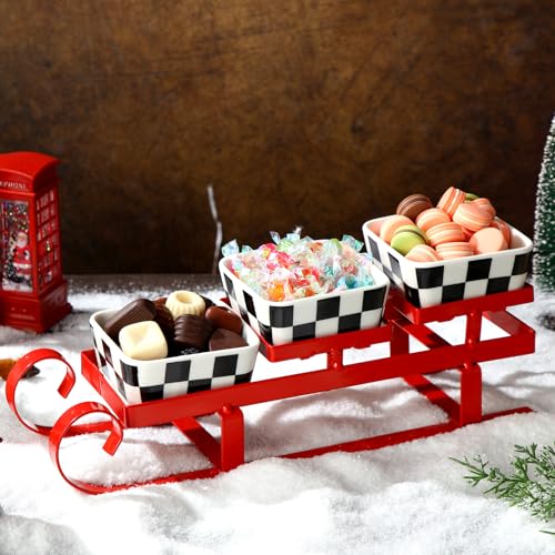 Nuogo 4 Pcs Christmas Sleigh Serving Bowl 3 Tiered Serving Dish - style: Checkered
