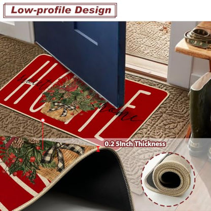 Baccessor Red Christmas Kitchen Rugs Winter Set of 2 17x29 and 17x47 Inch - color: Red Home Sweet Home