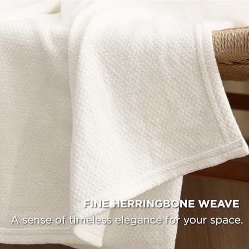 Bedsure 100% Cotton Blanket, Herringbone Weave, Queen Size, Cream - color: 02 - Cream, size: Queen