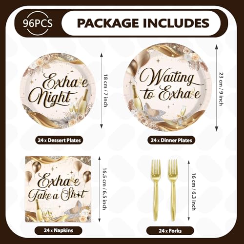 96Pcs Exhale Night Champagne Party Supplies,Serves 24 - style: Luxury Champagne Party Plates