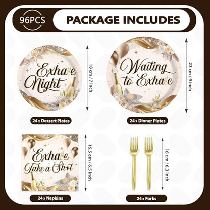 96Pcs Exhale Night Champagne Party Supplies,Serves 24 - style: Luxury Champagne Party Plates