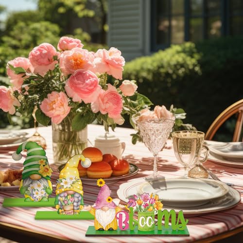 6 Pcs Spring Table Decorations Wood Tabletop Sign Spring Table Centerpieces Rustic Freestanding Tabletop for Home Restaurant Farmhouse Home Kitchen Shelves Party Decor(Gnome) - style: Gnome