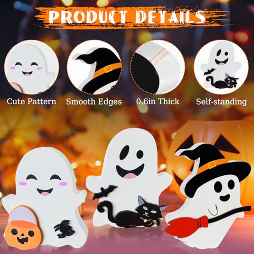 Cute Ghost Halloween Decorations Indoor: Wooden Ghost Decor Table Signs Set of 5 for Home Tiered Tray Mantel Display - style: Cute Ghost
