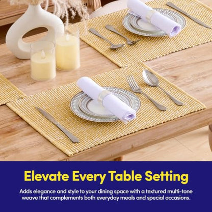 Sweet Home Collection 100% Cotton Placemats for Dining Room Rectangle Two Tone Woven Fabric 13" x 19" Soft Durable Table Mat Set, Set of 4, Gold - color: Gold, size: Rectangle 13" x 19"