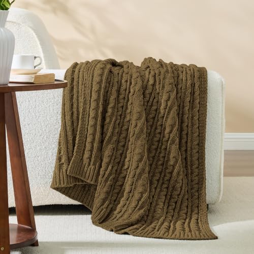 Sea Blue Cable Knit Throw Blanket,Extra Thick Cozy Sofa Blanket 50x60 - color: Dark Khaki, size: 50"x60"