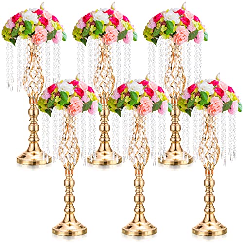 Funrous 6 Pcs 19.3" Gold Metal Flower Table Centerpieces for Wedding