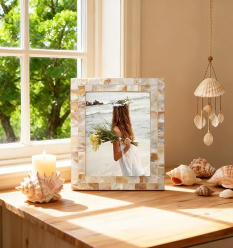 Mother of Pearl 6x8 Picture Frame White | Natural White Pearl, Wall Picture Frame,Tabletop Glass Photo Frame,Mosaic,1pc - color: Natural White, size: 6x8 Inch