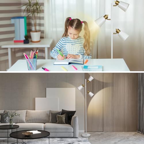 LALISU Tree Floor Lamp for Living Room, Industrial 3-Light Standing Lamp - color: White Gold