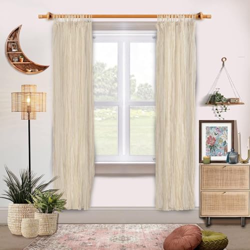 TARAN LIVING Sheer Crinkle Curtain Panel Set of 2, 100% Washable Cotton Window Treatment Rod Pocket Curtain Panels for Kitchen, Bedroom and Living Room (Off White, Long Door (40"x96")) - color: Off White