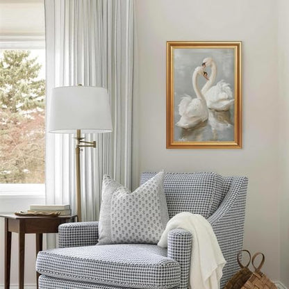 EJPFOGV Two Romantic White Swans Heart Framed Canvas Wall Art 16x24 inches - color: Swan, size: 24"L x 16"W