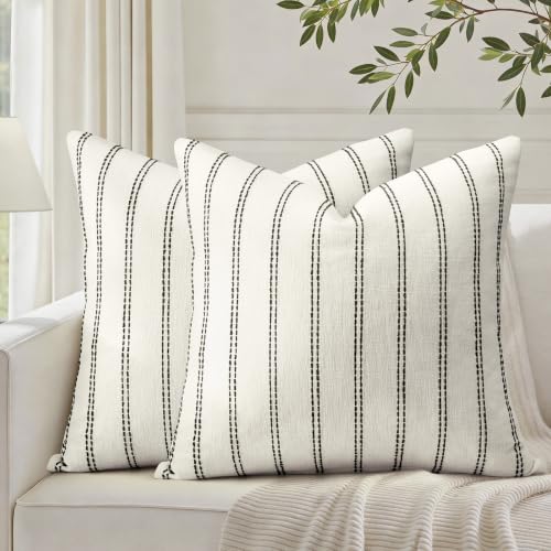 HOMEIDEAS Decorative Black and White Throw Pillow Covers 18x18 Set of 2 - color: Black Striped, size: 18" x 18" (Pack of 2)