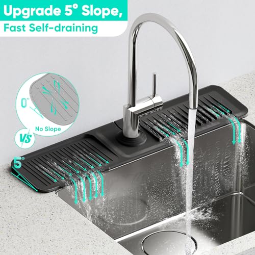 24'' Longer Faucet Mat for Kitchen Sink Splash Guard Drain Mat Behind Fauce - color: Black, size: 24" x 5.5"