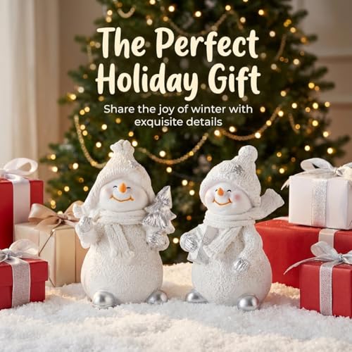 2-Piece Winter Home Decor Resin Snowman Figurines, White - color: White
