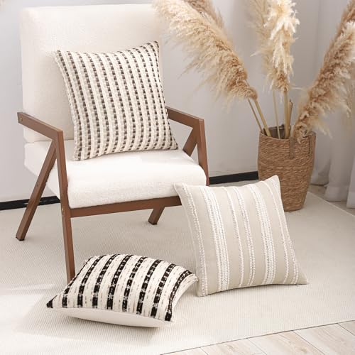 Boho Jacquard Throw Pillow Covers 20x20 Inch Set of 2 Beige Brown - color: Beige+brown, size: 20" x 20" (Pack of 2)