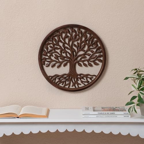 JFY Designs Flavius Tree of Life Hand-Carved Wood Wall Art, Wall Décor - color: Burnt Natural, size: 16"L x 16"W