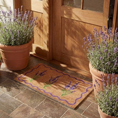 Dunzy Lavender Door Mat Outdoor Purple Floral Rug with Rubber Backing - style: Lavender