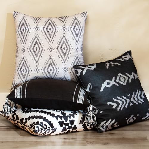 Black & White Decorative Throw Pillow Covers, Set of 4, 18x18 Inch Geometric Ikat Textured Accent Pillow Cover 4 Pack - color: Tribal