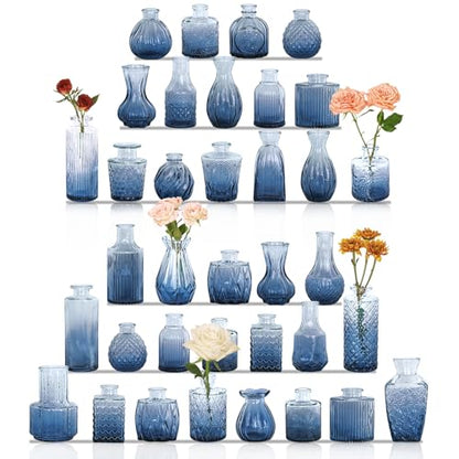 Set of 36 Glass Bud Vases Small Flower Vases for Centerpieces(Blue) - color: Blue