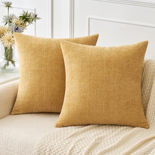 MIULEE Soft Chenille Throw Pillow Covers Gold 16x16 Inch Pack of 2 - color: Gold, size: 16" x 16" (Pack of 2)
