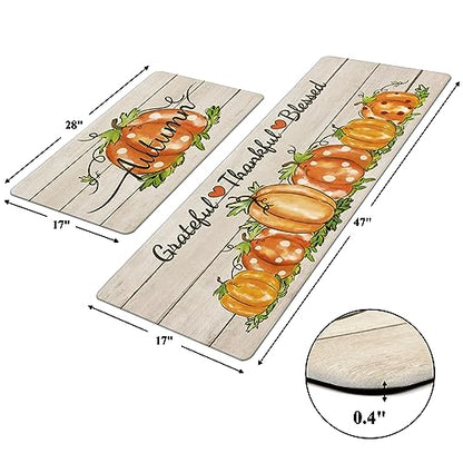 Pauwer Fall Pumpkin Kitchen Rugs Set of 2, Anti Fatigue Kitchen Mats - color: Autumn