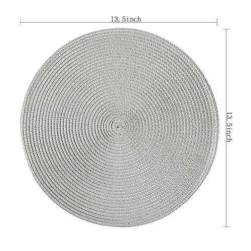 Round Placemats, Crossweave Heat Resistant Classic Woven Round Place Mats Diameter 13.5 inch for Kitchen Table Set of 6 (Light Gray) - color: Light Gray