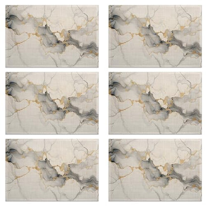 Placemats Set of 6, Abstract White Marble Texture Linen Placemats 12x18 Inch, Heat Resistant Table Mats, Washable Non Slip Place Mats for Dining Table Kitchen Home - color: Abstract White Marble Texture