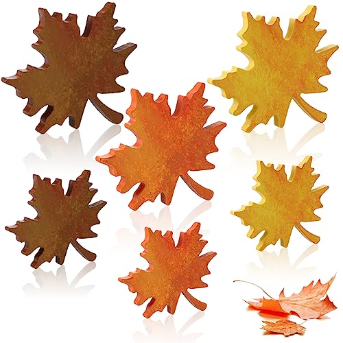 BBTO 6 Pcs Fall Wooden Maple Leaf Signs Thanksgiving Table Decor