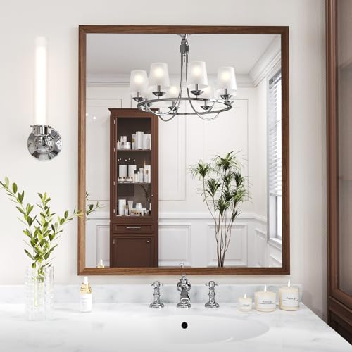 WEER Bathroom Vanity Mirror Walnut 36X30 Inch - color: Walnut, size: 36"L x 30"W
