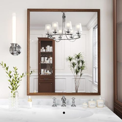 WEER Bathroom Vanity Mirror Walnut 36X30 Inch - color: Walnut, size: 36"L x 30"W