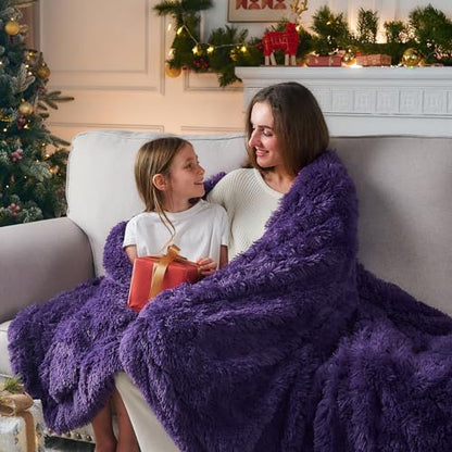 GONAAP Fuzzy Faux Fur Throw Blanket for Couch, Purple, 50"x60" - color: Purple, size: Throw(50"x60")