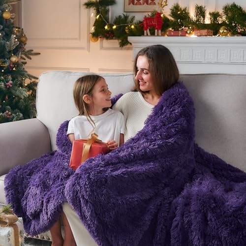 GONAAP Fuzzy Faux Fur Throw Blanket for Couch, Purple, 50"x60" - color: Purple, size: Throw(50"x60")