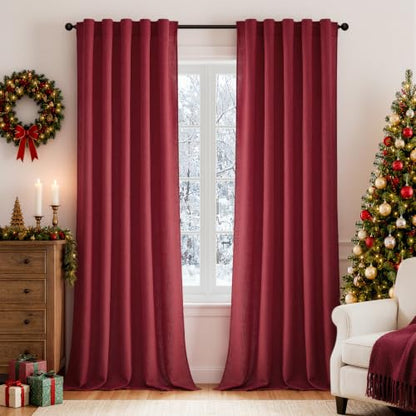 MIULEE Thick Linen Curtains, 42Wx96L, Back Tab, Burgundy Red Semi Sheer - color: Burgundy Red, size: 42"W x 96"L (Pack of 2)