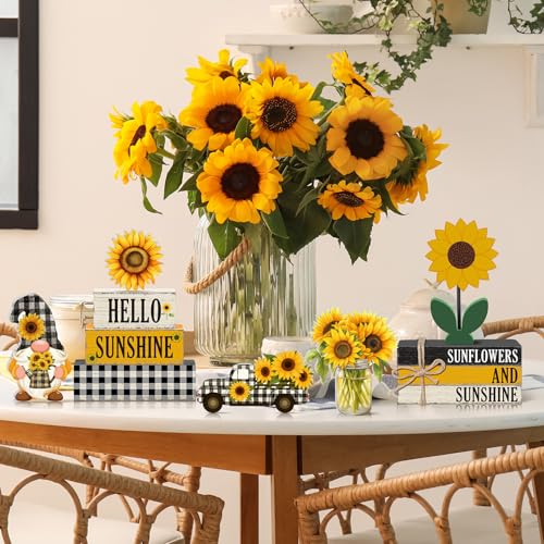 11 Pcs Sunflower Table Centerpiece Decorations, Wooden Stacked Sign - style: Sunflower