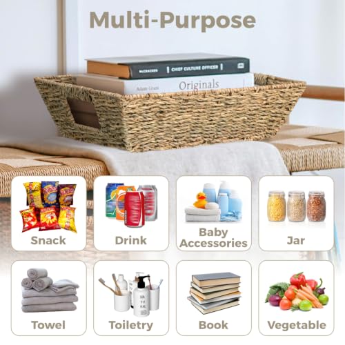 Set of 3 Snack Baskets, Seagrass Basket, Wicker Snack Basket Organizer - color: Natural Color