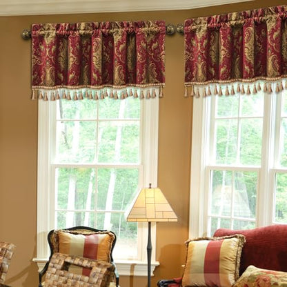 Loom and Mill Classic Chenille Damask Valances for Windows, Red, 54"x18" - color: Florence-red